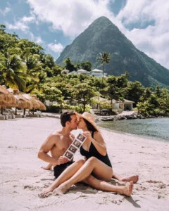 Couple poses for pregnancy announcement at Sugar Beach Viceroy in St Lucia